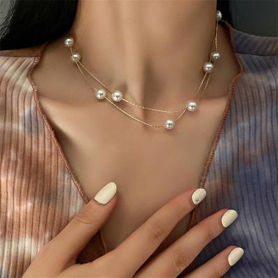 China Fashion High Quality VKME Party Jewelry Wholesale Korean Gifts Cute Multilayer Double Layer Chain Pendant Women Bead Necklace for sale