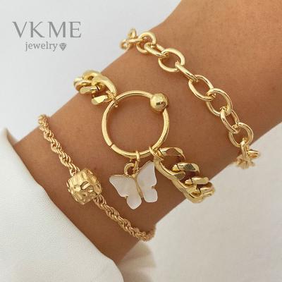 China 2022 High Quality VKME Butterfly Gold Charm Chain Bracelet Set Jewelry For Women for sale