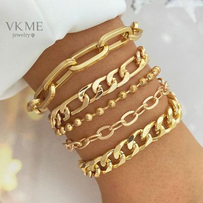 China VKME 2022 High Quality Fashion Rope Chain Bracelet Gold Plated Cuban Bracelet Jewelry Set for sale