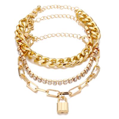 China VKME 2022 High Quality Hot Selling Punk Thick Chain Bracelet Set For Women Men Hip Hop Cuban Layered Chain Bracelet Double Set Jewelry for sale