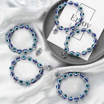 China High Quality VKME Fashion Women Jewelry Retro Blue Eyes Bead Fatima Hand Blue Eye Lucky Bracelet for sale