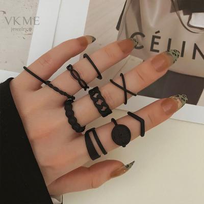 China High quality VKME new color black punk simple wide chain rings set for women men 2022 trend jewelry for sale