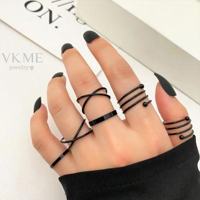 China High Quality VKME 2022 New Fashion Black Simple Ring Set For Women Men Jewelry for sale