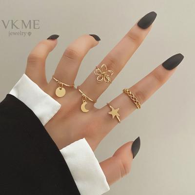 China Fashionable High Quality VKME Women Star Moon Gold Plated Simple Rings Set Jewelry for sale