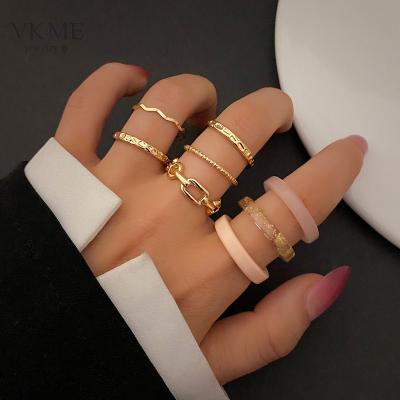 China High Quality New VKME Women Jewelry Resin Gold Plated Geometric Link Chain Rings Set for sale