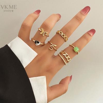 China VKME High Quality Fashion Women Jewelry Link Chain Geometric Mixed Gold Plated Ring Set for sale