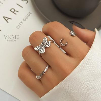 China High Quality VKME New Ring Mixed Butterfly Rings Set Silver Open Adjustable Jewelry for sale