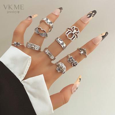 China High Quality VKME Vintage Skull Butterfly Ring Set For Women Men Punk Jewelry for sale