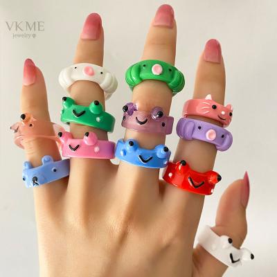 China VKME 2022 High Quality New Design Chunky Rings Set For Women Man Animal Jewelry Colorful Resin Acrylic Cartoon for sale