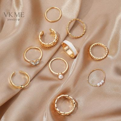 China High Quality VKME New Women Gold Luxury Pearl Ring Set Jewelry for sale