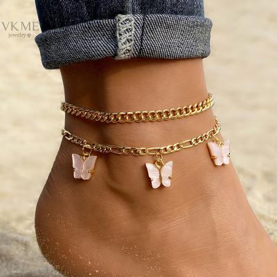 China 2022 New High Quality Fashion Acrylic Butterfly Pendant Anklet Chain Set Women Jewelry for sale