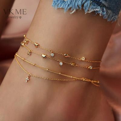 China New High Quality VKME Cross Heart Dangling Anklet For Women for sale