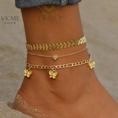 China High Quality Fashion Gold Plated Butterfly Chain Anklets Set For Women Girls for sale