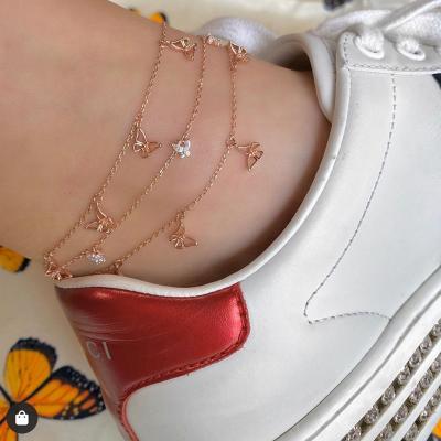 China High Quality European Fashion Design Women Butterfly Anklet VKME 2022 New Full Bling Crystal Tennis Chain Butterfly Anklet for sale