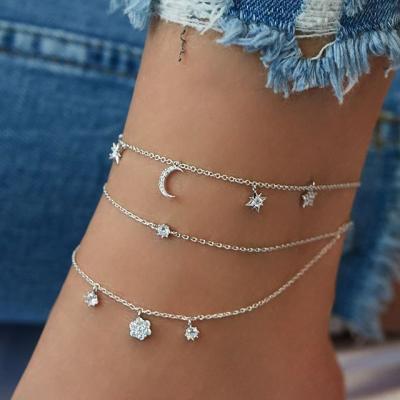 China VKME 2022 High Quality Fashion Moon Star Charm Dangle Anklets For Women Shiny Crystal Anklet Wholesale Birthday Jewelry Gift Anklets for sale