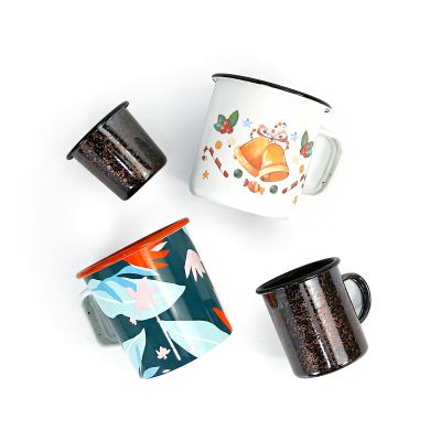 China Promotion blank custom sublimation small uninverted enamel mug with stainless steel rim for sale