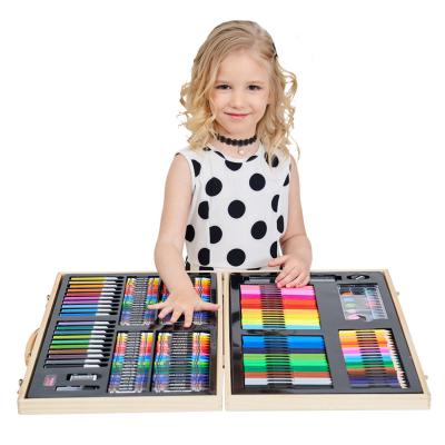 China Non-Toxic Drawing Sets For Kids 180 Piece Art Drawing Set Wooden Case With Markers Crayons Oil Pastels For Teens Adults for sale