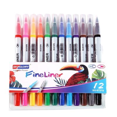 China New Double PP Tips Pens For School Office Stationery 12 Colors Drawing Washable Painting Fineliner Pen Marker Pen Wholesale Custom for sale