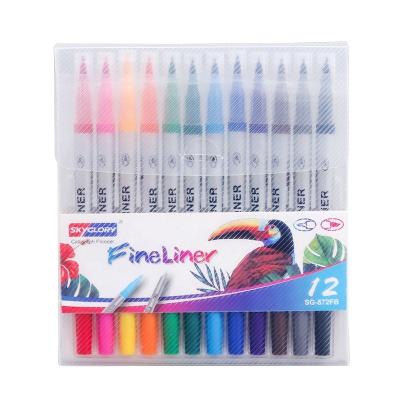 China PP Wholesale Customized Permanent Drawing Marker Set For Student Painting Water Color Tip Fineliner Pen Calligraphy Brush Pens Doubles for sale