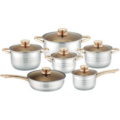 China Sustainable 12pcs Gold Non-Stick Cookware Pots and Pans Sets Stainless Steel Cookware Set, Include Pots and Pans for sale