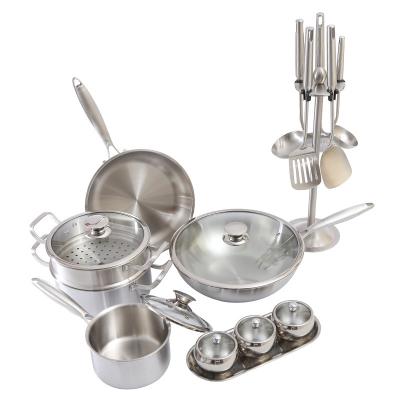 China Sustainable 18-Piece Stainless Steel Classic Cookware Set Pots And Pans Multi Tasty Cookware Set Including Spoons Set for sale