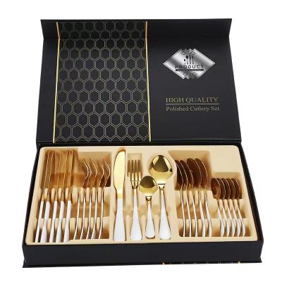 China Sustainable 24-Piece Gold Plated Flatware Silverware Set Stainless Steel Flatware Sets, Universal Use for Home, Kitchen, Restaurant, Hotel for sale