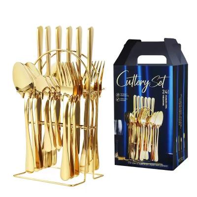 China Sustainable 24-Piece Set with Hanging Rack Food Grade Stainless Steel Multi Colors Flatware Cutlery Set for Home Kitchen and Restaurant for sale