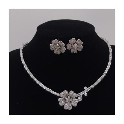 China Camellia Shape Zircon Necklace And Earrings TRENDY Classic Two Piece Jewelry Set Customized Jewelry for sale