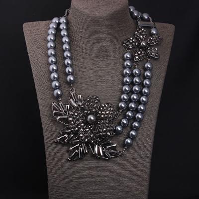 China FASHIONABLE European and American Famous Pearl Gem Clavicle High-Grade Dark Gray Multilayer Short Necklace Exaggerated Jewelry Necklace for sale