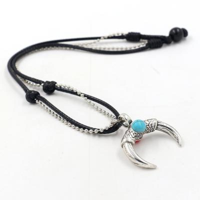 China FASHIONABLE Jewelry Alloy Horn Turquoise Rope Pendant Braided Necklace Personalized Student Accessories Pendant for sale