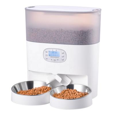 China Automatic Pet Feeder Food Dispenser For Cat With Double Bowls Two Way Automatic Divider And Dog Feeder for sale