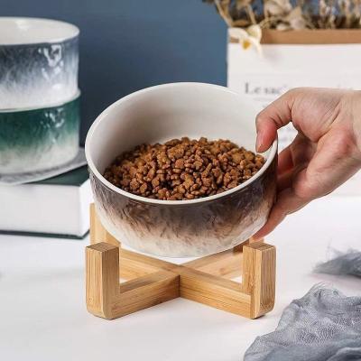 China 2021 Korean Luxury Thick Durable Ceramic Model High Quality Automatic Food Feeder Double Rolls Pet Bowls With Stand for sale