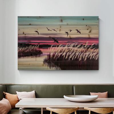 China Modern UV Print on Wood Wall Art Decor Modern Wall Art of Wood Landscape for Living Room for sale