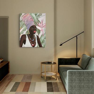 China Modern Canvas Painting Framed Fashion Women Portrait Canvas Print With Foil Digital African Canvas Art for sale