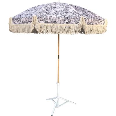 China Australia CLASSIC Hot Sale Customized Design Pole Wooden Beach Umbrella With Fringe for sale