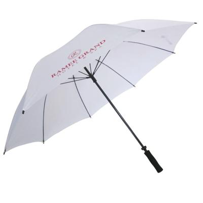 China Modern Golf Umbrella With White Fabric Fiberglass Full Frame EVA Handle Windproof Outdoor Umbrellas Customize Logo Printing for sale