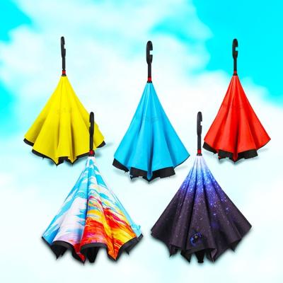 China Wholesale Custom Minimalist C Handle Reverse Invert Umbrella Double Layer 49