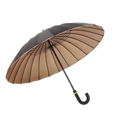 China Minimalist 24 Ribs Manual Open Long Umbrella With Logo Gold Cloth Windproof Straight Umbrella Foradvertising J Handle Stick Umbrella OEM for sale