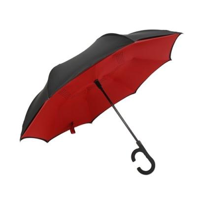 China Double Layer Fabric Reverse Umbrellas Minimalist Windproof Inverted Stick Umbrellas With C Handle Stand Umbrellas For Advertising for sale