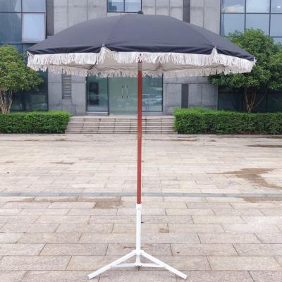 China Country Beach Umbrella With Tassels 8FT Polyester 120g With UV Coating Wooden Pole for sale