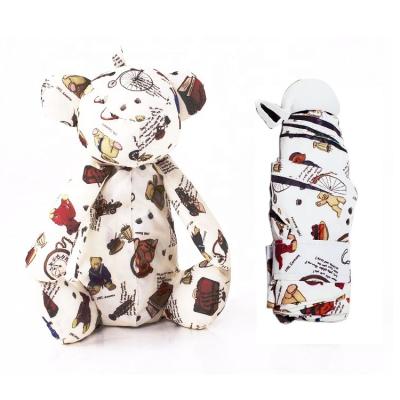 China Modern Portable 5 Fold Mini Umbrella Bag Umbrella With Doll Bear Pocket Customize All Kinds Of Animal Umbrella for sale