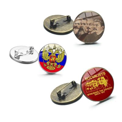 China USSR Soviet Stalin Lenin Pin Badge Classic Red Star Communism Emblem CCCP Sickle Hammer Customized Glass Dome Men's Brooch Pins for sale