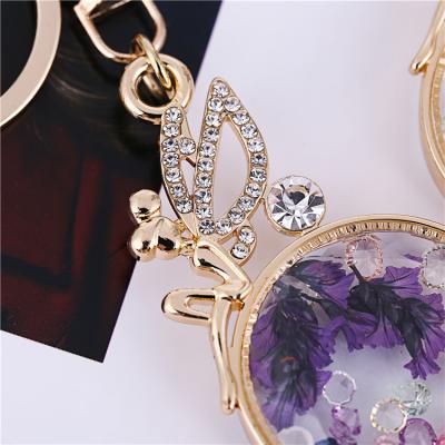 China Promotion Gift Popular Design Cute Key Chain Around Shape Rhinestone Key Chain Metal Car Key Chain Ring for sale