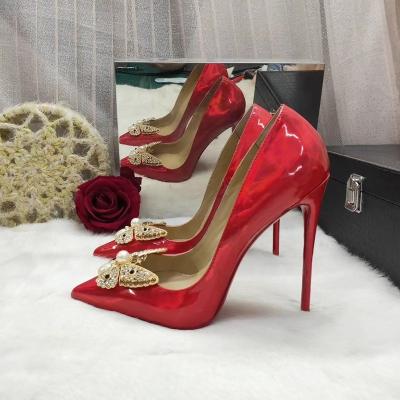 China 2020 Brand Designer Women's Basic High Heels Pumps Sexy Red Bottom Anti-slippery Stiletto Heels 12cm for sale