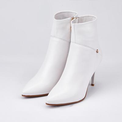 China Deodorization 2020 Customized High Heels Women's Sexy Heels White Pointed Leather Ankle Boots Women's Shoes for sale