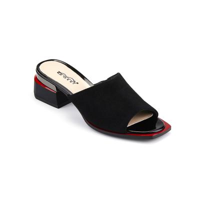 China Wholesale Lightweight Women Slippers Women Shoes Genuine Leather Flats Fashion Sandals Female Black Suede Thick Heel Women's Slippers for sale