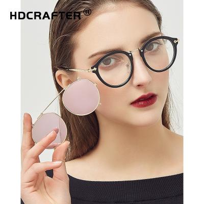 China Fashion new fashion sunglasses HDCRAFTER fashion metal party sunglasses unisex AC polarized OEM uv400 round circular glasses hot sales 2021 for sale