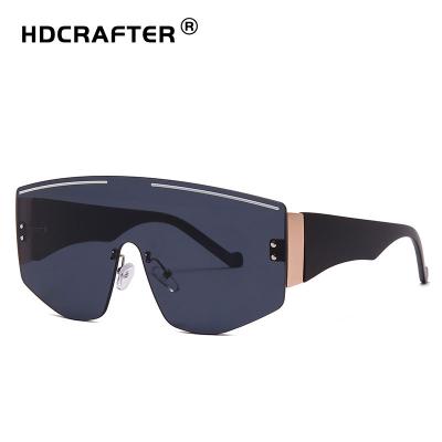 China One Piece UV Protection HDCRAFTER Fashion Mirror Men And Women Oval Frameless Sunglasses Oversized UV400 Protective Sunglasses BIG for sale