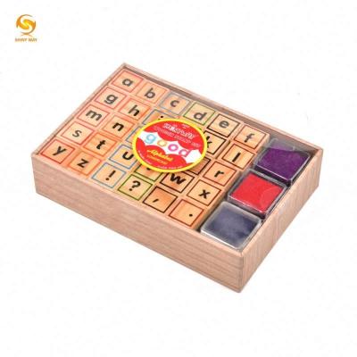 China Good Quality Wooden Material Alphabet Shinyway Craft Wooden Rubber Stamp Kids Name Wooden Stamps For Children for sale