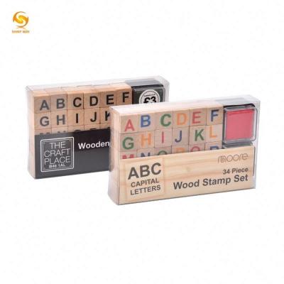 China ShinyWay Wooden Alphabet Material Craft Wooden Rubber Stamp Kids Names Wooden Stamps For Kids for sale